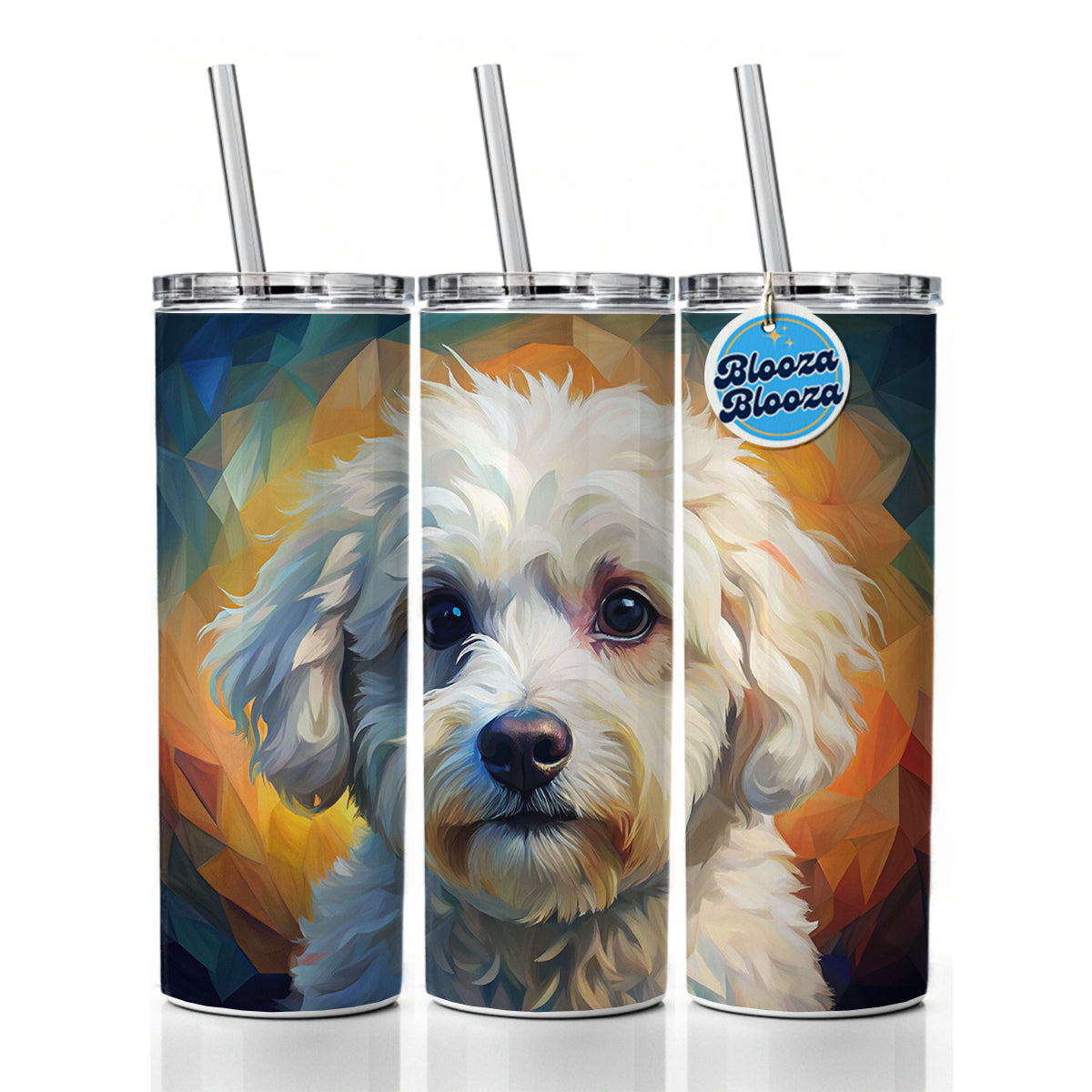 Bichon Frise Dog Expressionism Art Skinny Tumbler 20oz with Straw Insulated Water Bottle Gift