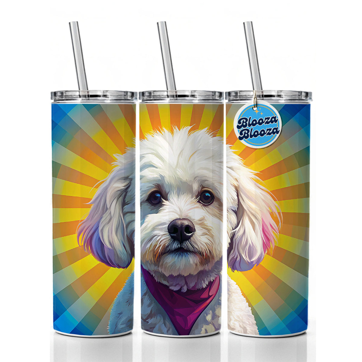 Bichon Frise Dog Pop Art Skinny Tumbler 20oz with Straw Insulated Water Bottle Gift