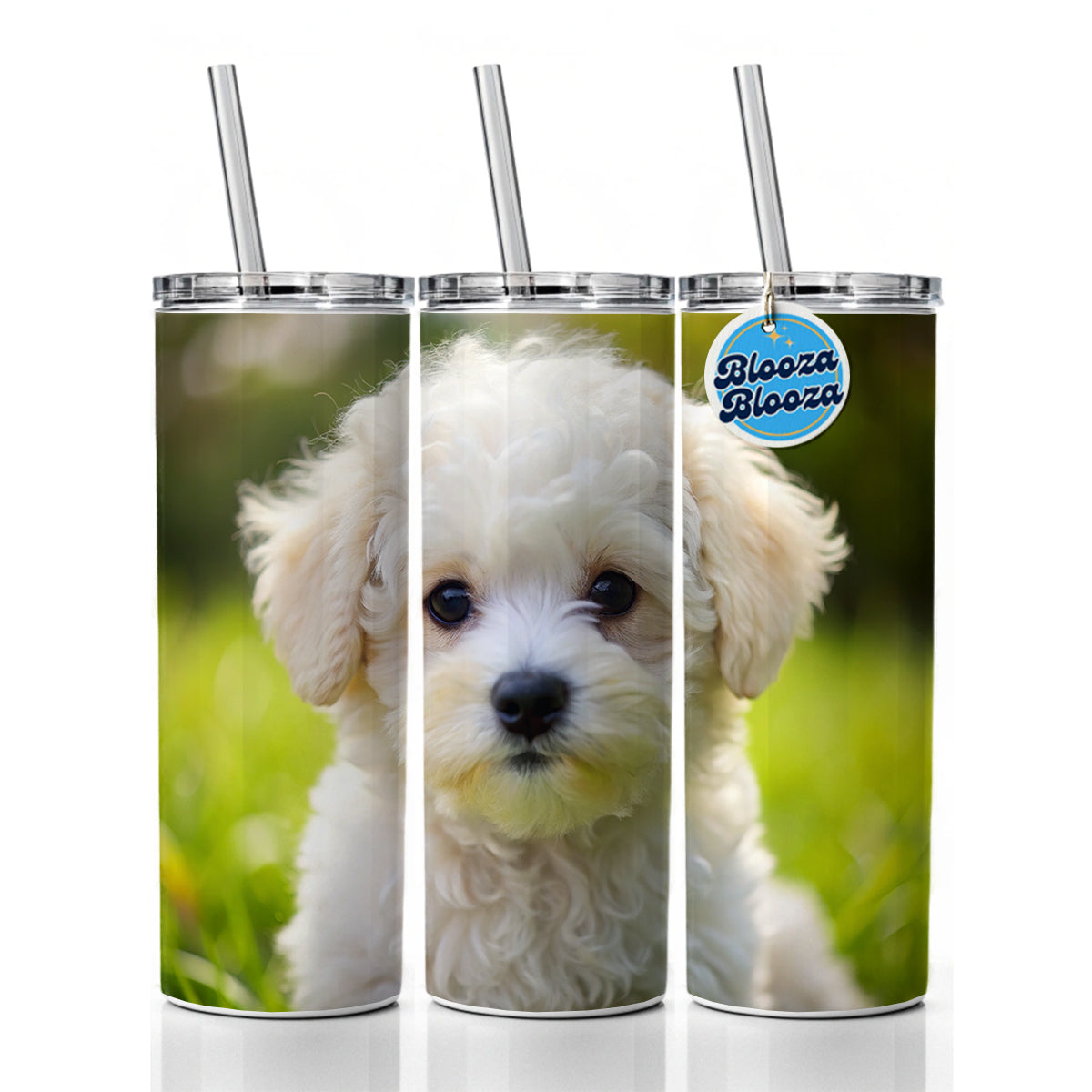 Bichon Frise Dog Puppy Photo Skinny Tumbler 20oz with Straw Insulated Water Bottle Gift