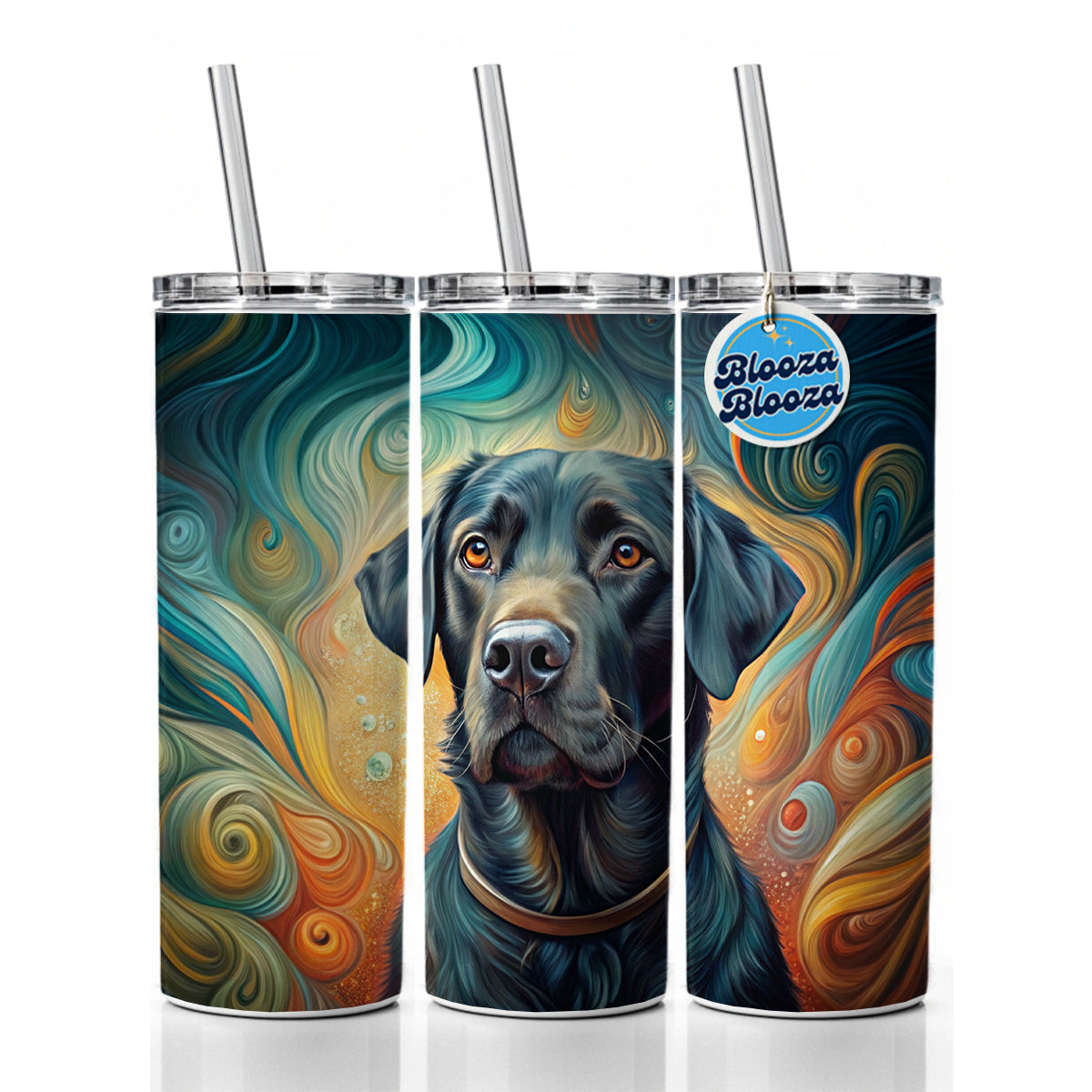 Black Labrador Retriever Dog Abstract Art Skinny Tumbler 20oz with Straw Insulated Water Bottle Gift