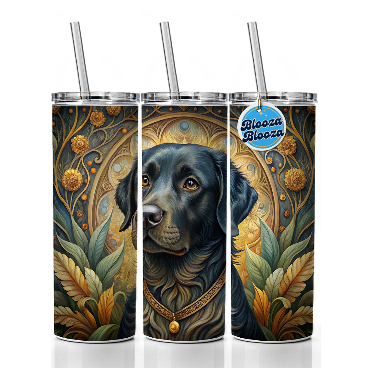 Black Labrador Retriever Dog Art Nouveau Skinny Tumbler 20oz with Straw Insulated Water Bottle Gift