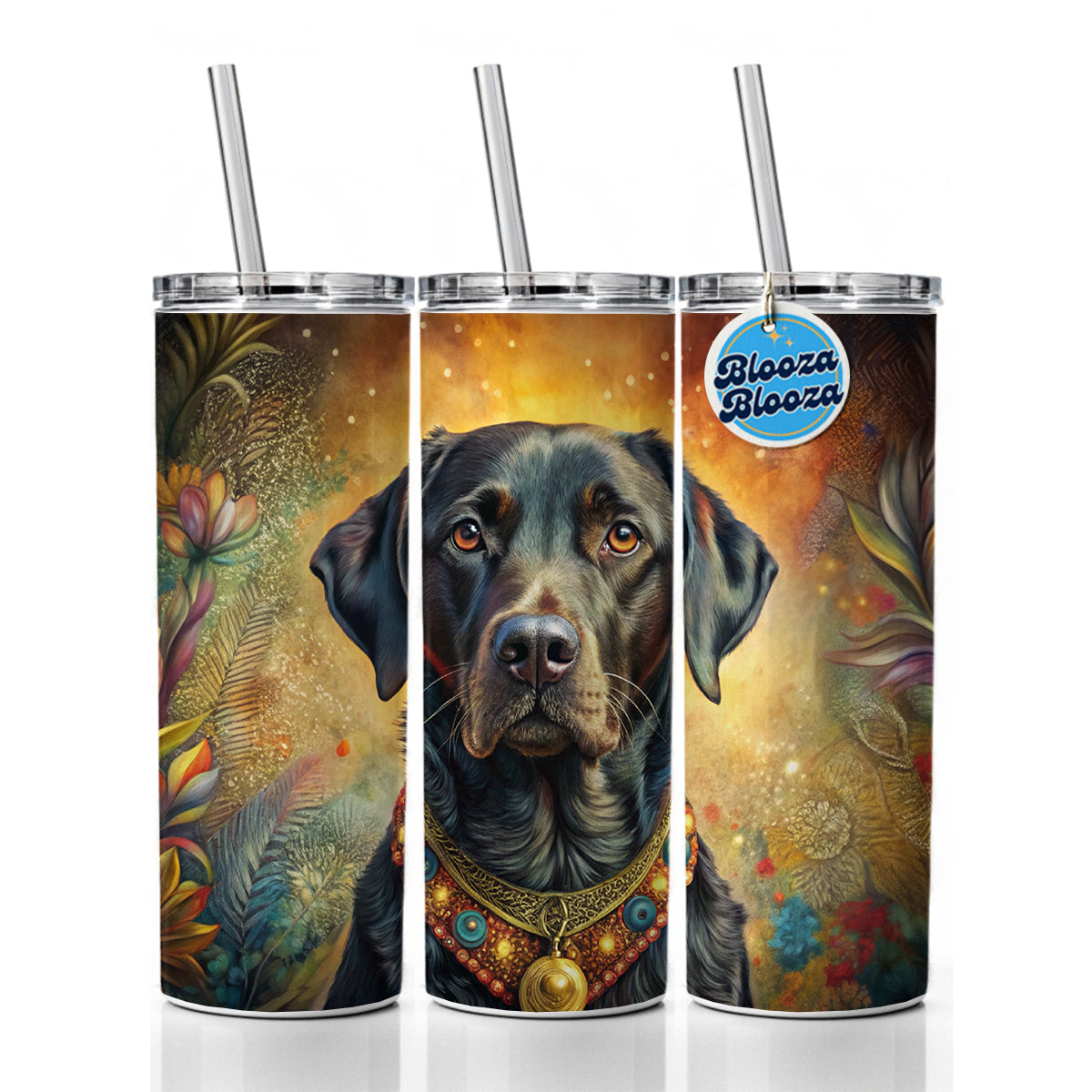 Black Labrador Retriever Dog Bohemian Art Skinny Tumbler 20oz with Straw Insulated Water Bottle Gift
