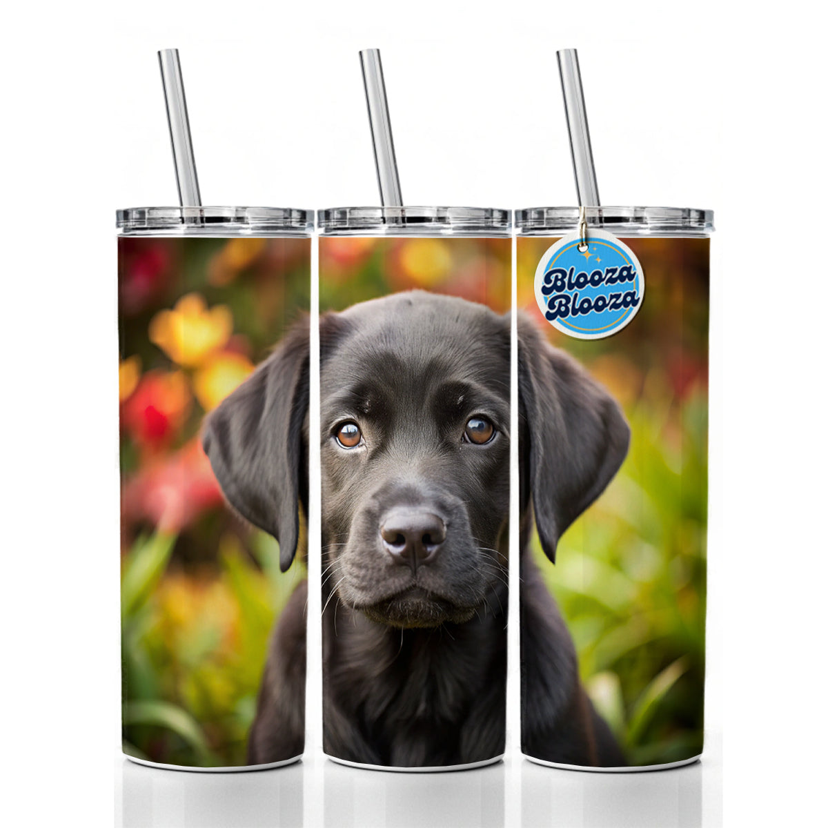 Black Labrador Retriever Dog Puppy Photo Skinny Tumbler 20oz with Straw Insulated Water Bottle Gift