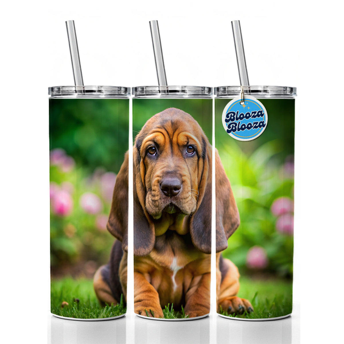 Bloodhound Dog Puppy Photo Skinny Tumbler 20oz with Straw Insulated Water Bottle Gift