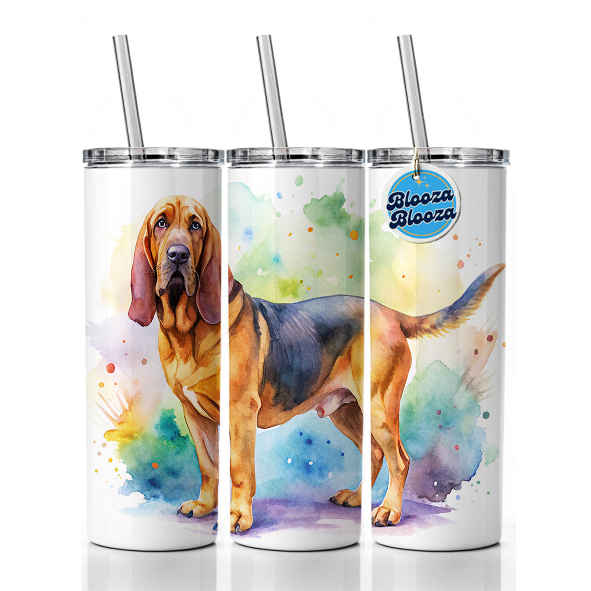 Bloodhound Dog Watercolor Style Skinny Tumbler 20oz with Straw Insulated Water Bottle Gift