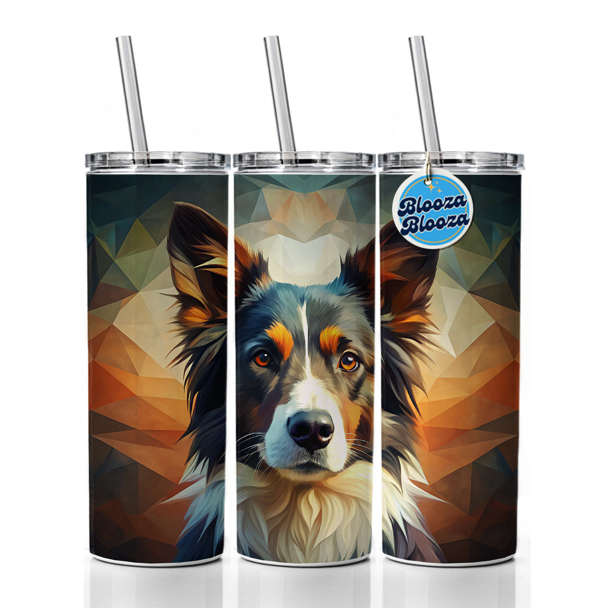 Border Collie Dog Abstract Stylized Art Skinny Tumbler 20oz with Straw Insulated Water Bottle Gift