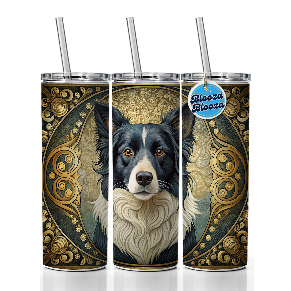 Border Collie Dog Art Nouveau Skinny Tumbler 20oz with Straw Insulated Water Bottle Gift
