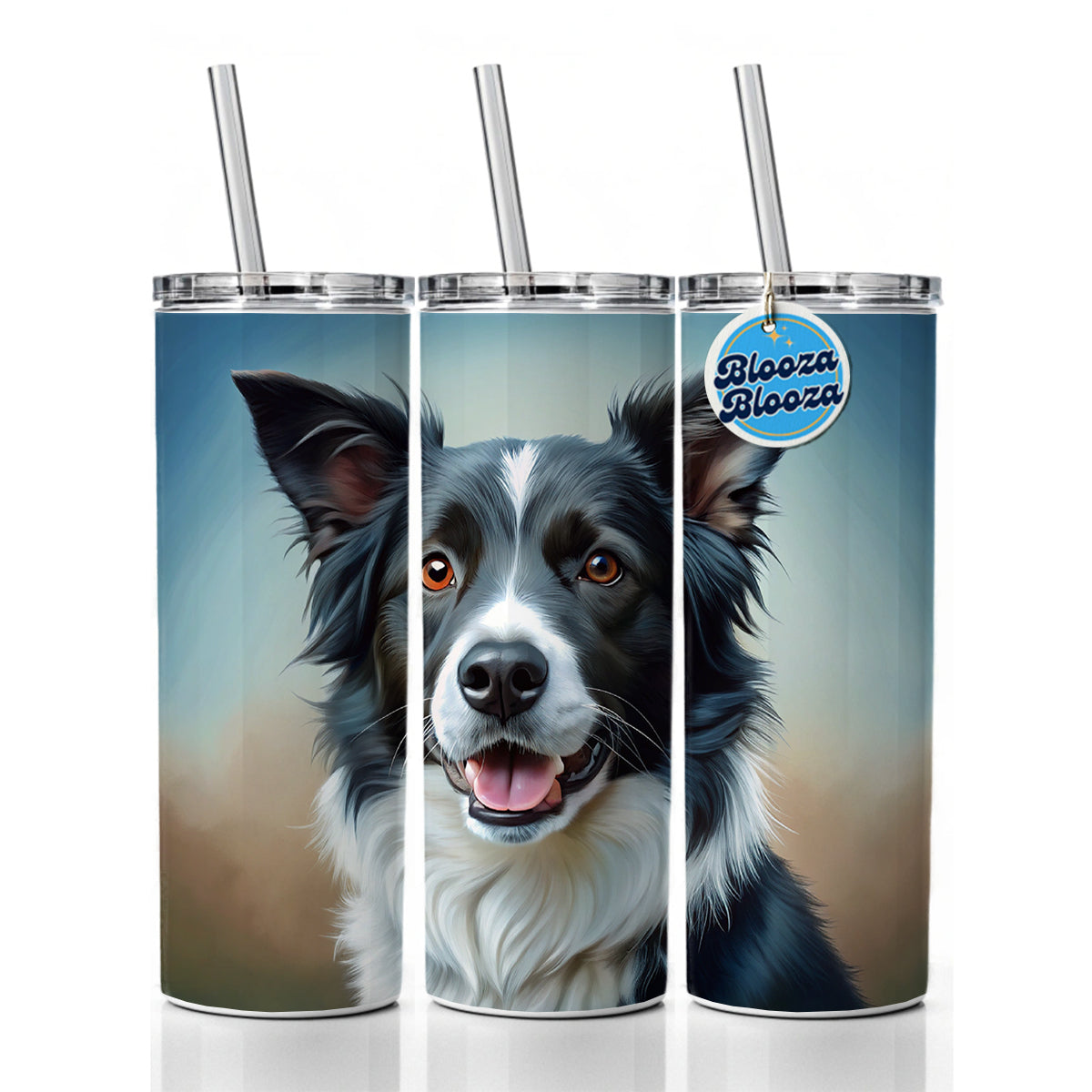 Border Collie Dog Illustration Skinny Tumbler 20oz with Straw Insulated Water Bottle Gift