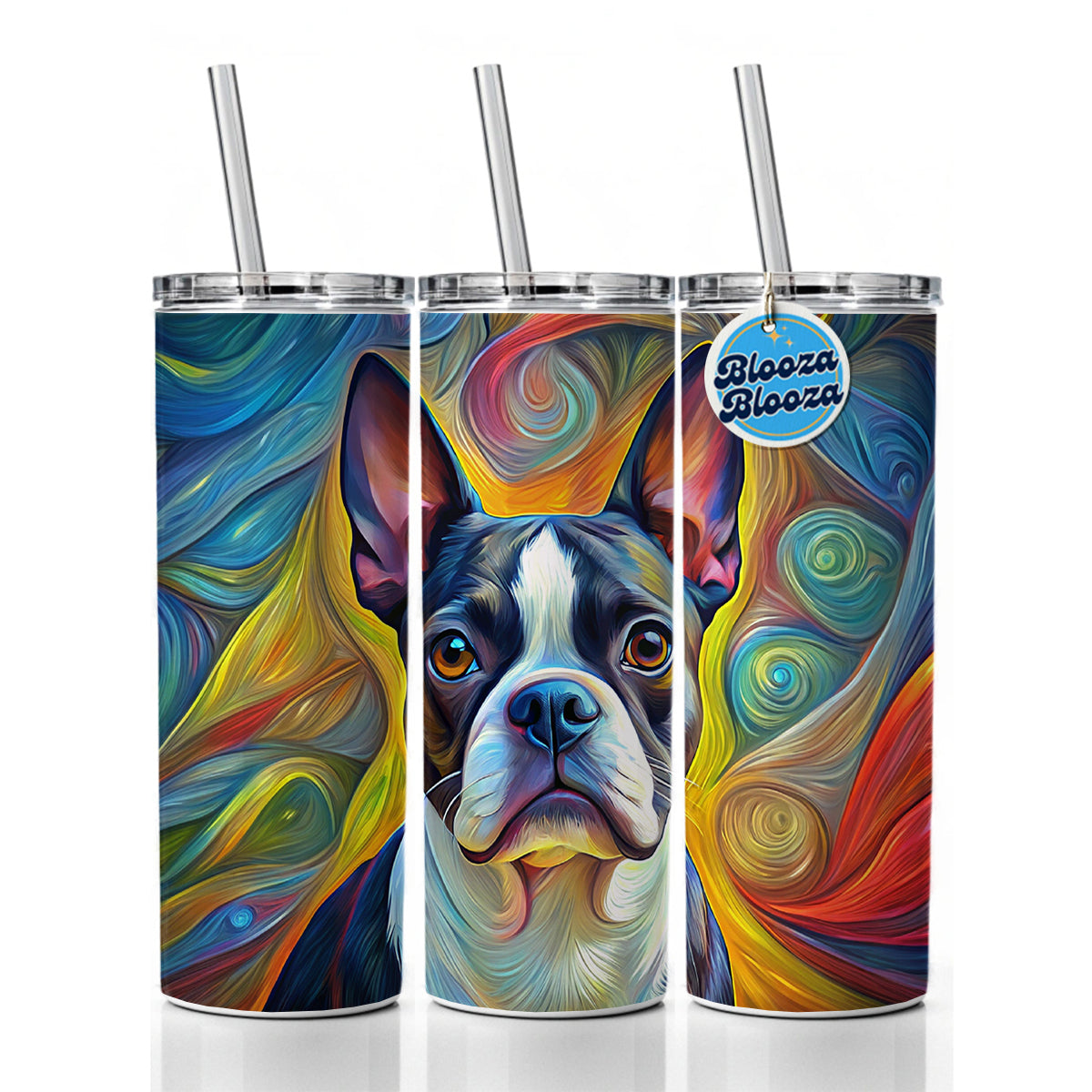 Boston Terrier Dog Expressionism Art Skinny Tumbler 20oz with Straw Insulated Water Bottle Gift