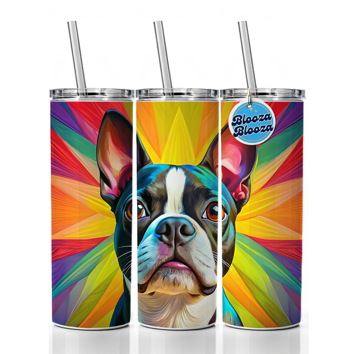 Boston Terrier Dog Pop Art Skinny Tumbler 20oz with Straw Insulated Water Bottle Gift