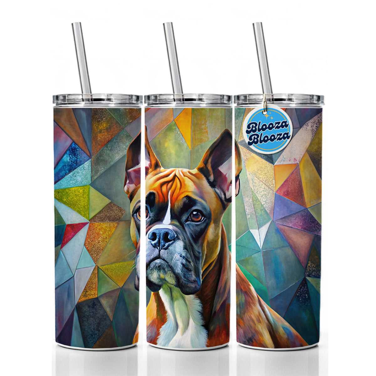 Boxer Dog Abstract Art Skinny Tumbler 20oz with Straw Insulated Water Bottle Gift
