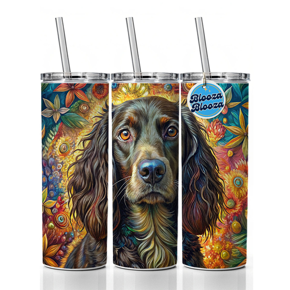 Boykin Spaniel Dog French Bohemian Art Skinny Tumbler 20oz with Straw Insulated Water Bottle Gift