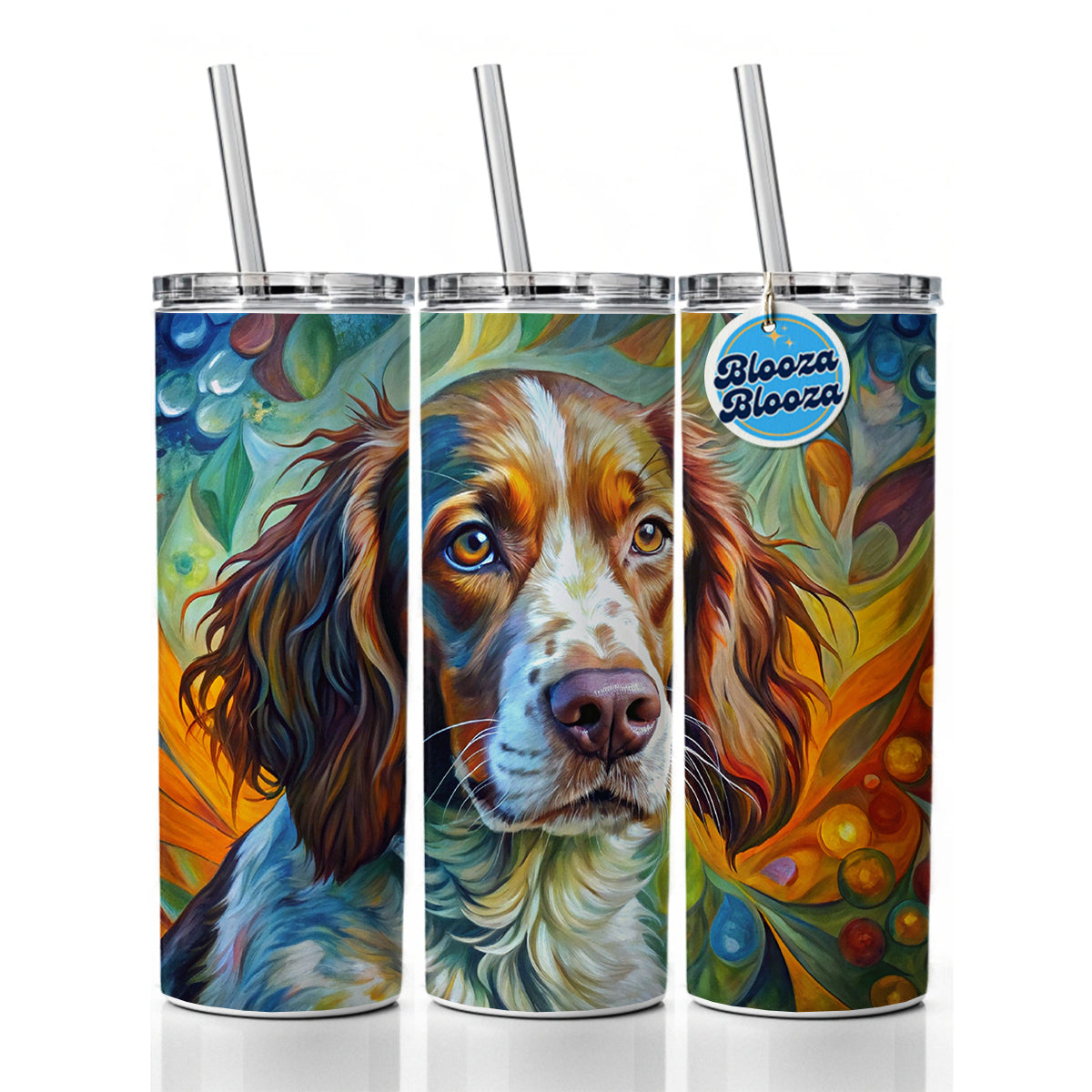 Brittany Spaniel Dog Abstract Art Skinny Tumbler 20oz with Straw Insulated Water Bottle Gift