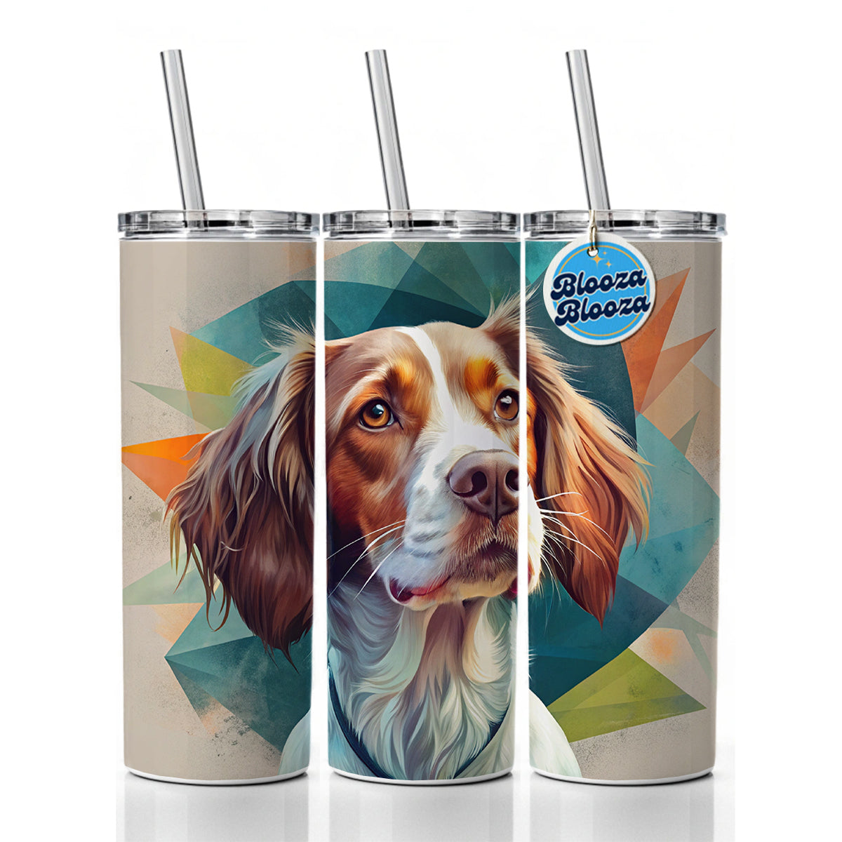 Brittany Spaniel Dog Contemporary Art Skinny Tumbler 20oz with Straw Insulated Water Bottle Gift