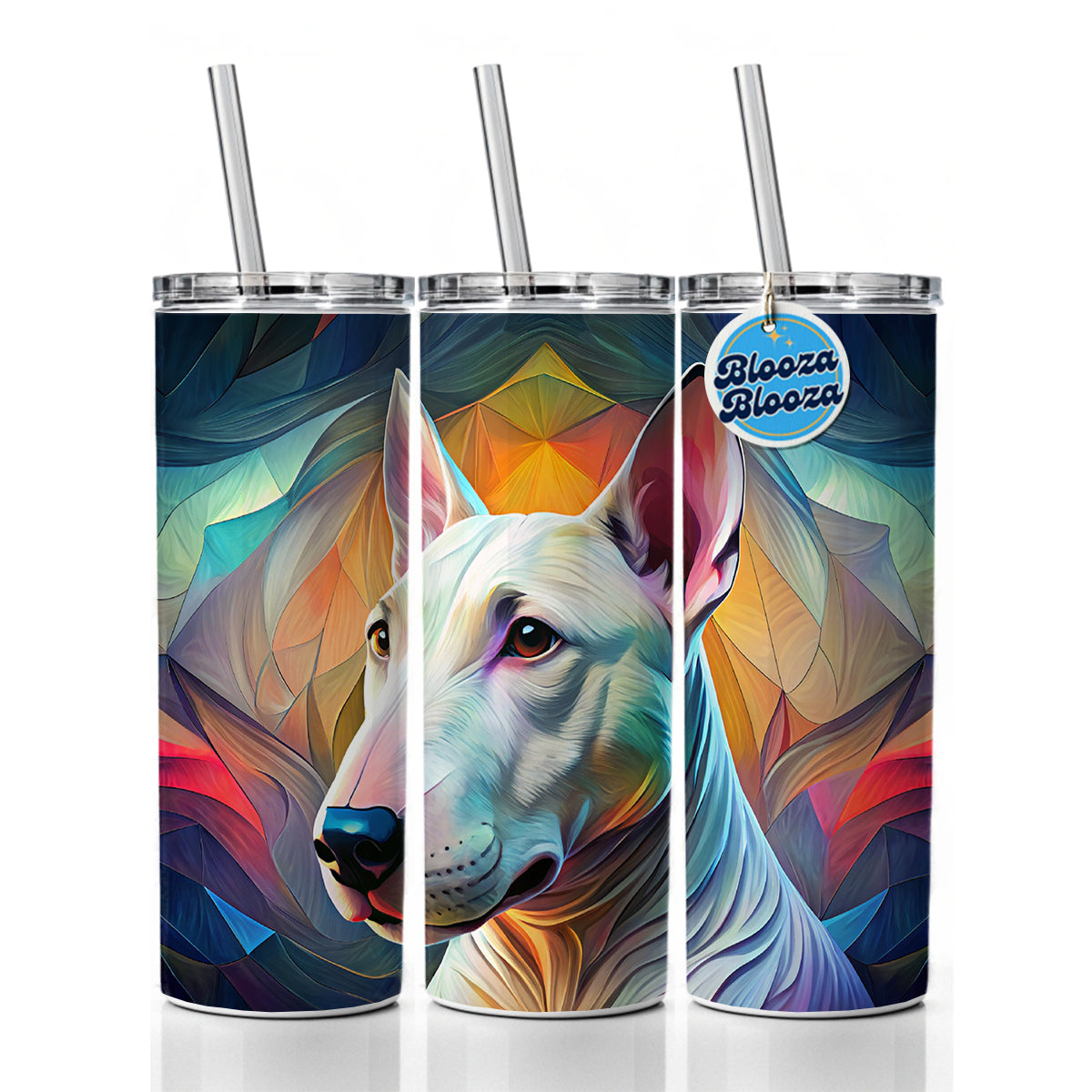 Bull Terrier Dog Abstract Stylized Art Skinny Tumbler 20oz with Straw Insulated Water Bottle Gift