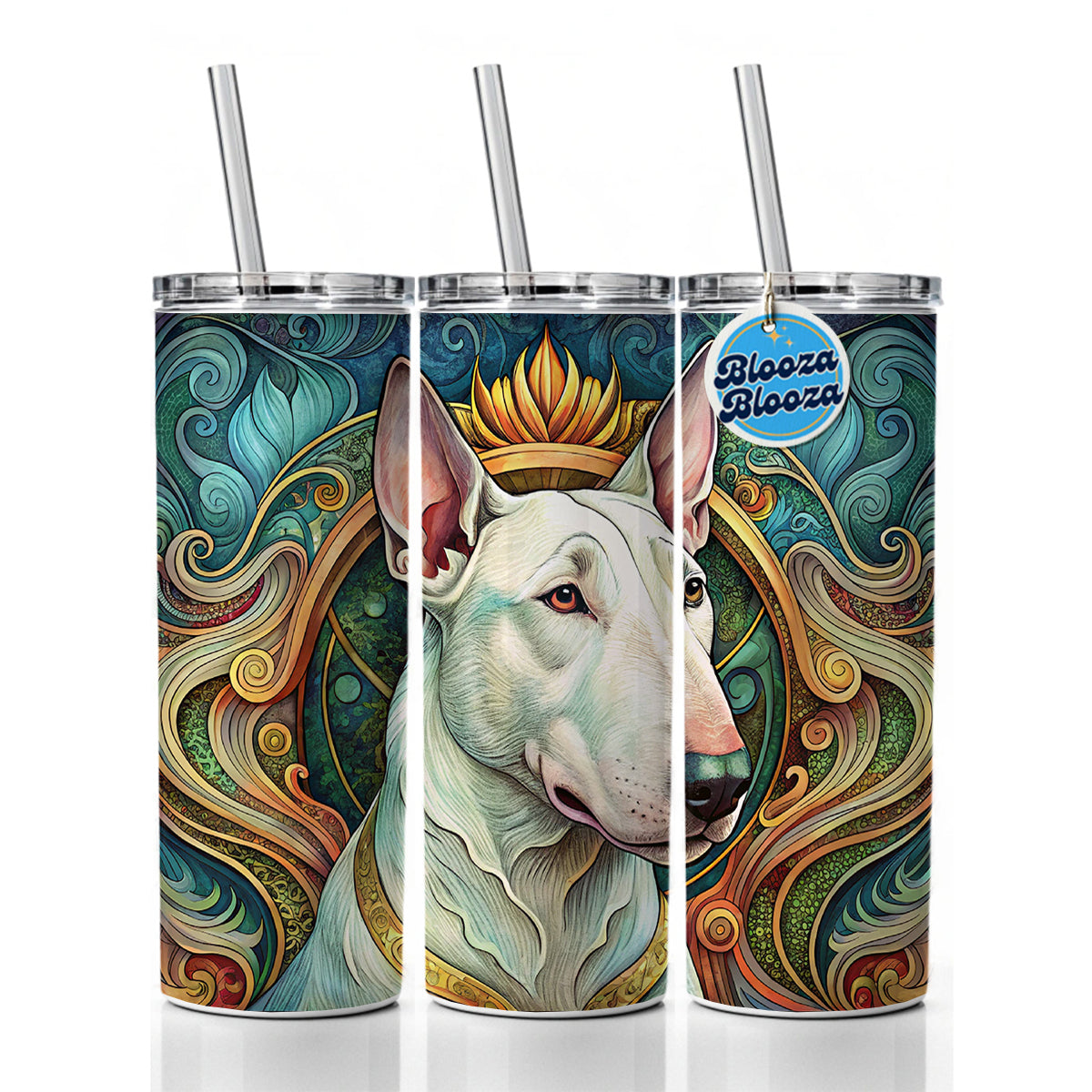 Bull Terrier Dog Art Nouveau Skinny Tumbler 20oz with Straw Insulated Water Bottle Gift