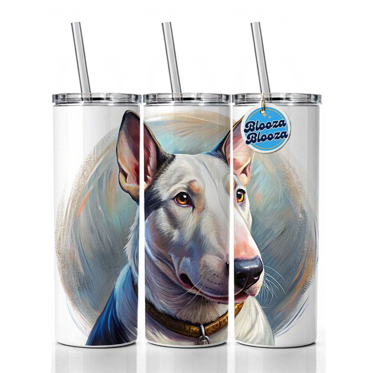 Bull Terrier Dog Illustration Skinny Tumbler 20oz with Straw Insulated Water Bottle Gift