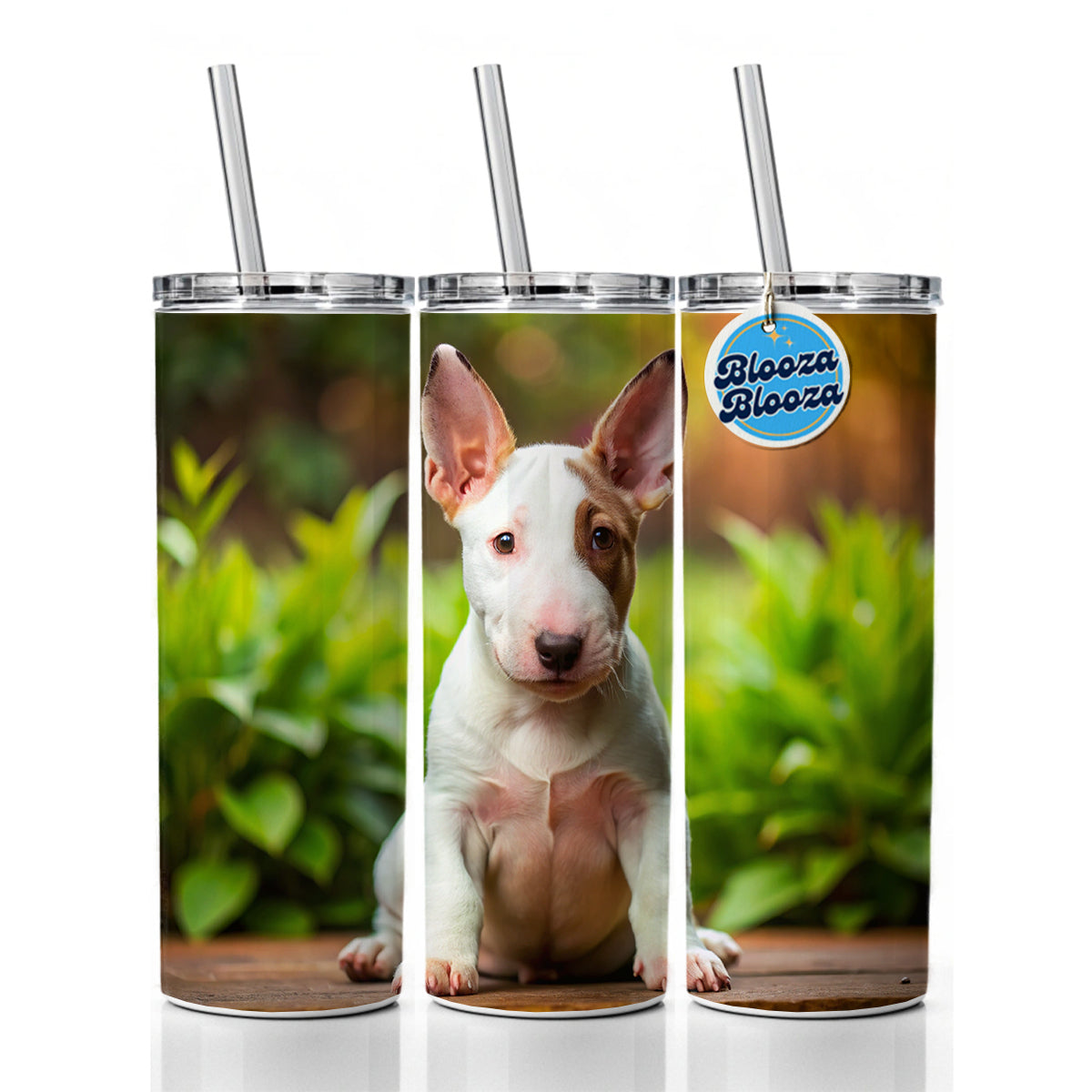 Bull Terrier Dog Puppy Photo Skinny Tumbler 20oz with Straw Insulated Water Bottle Gift