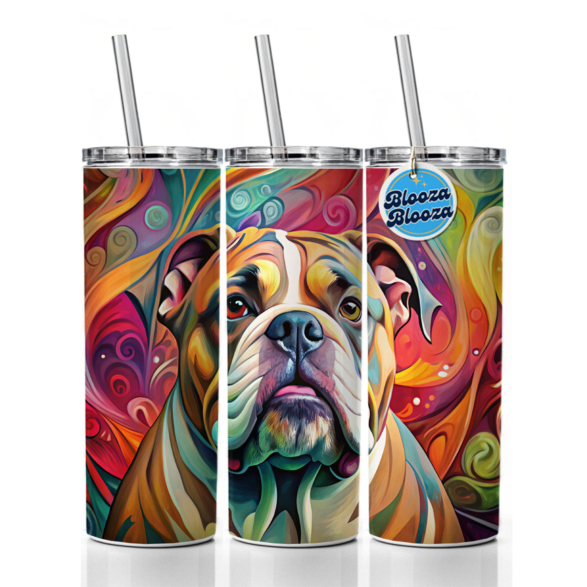 Bulldog Dog Abstract Art Skinny Tumbler 20oz with Straw Insulated Water Bottle Gift