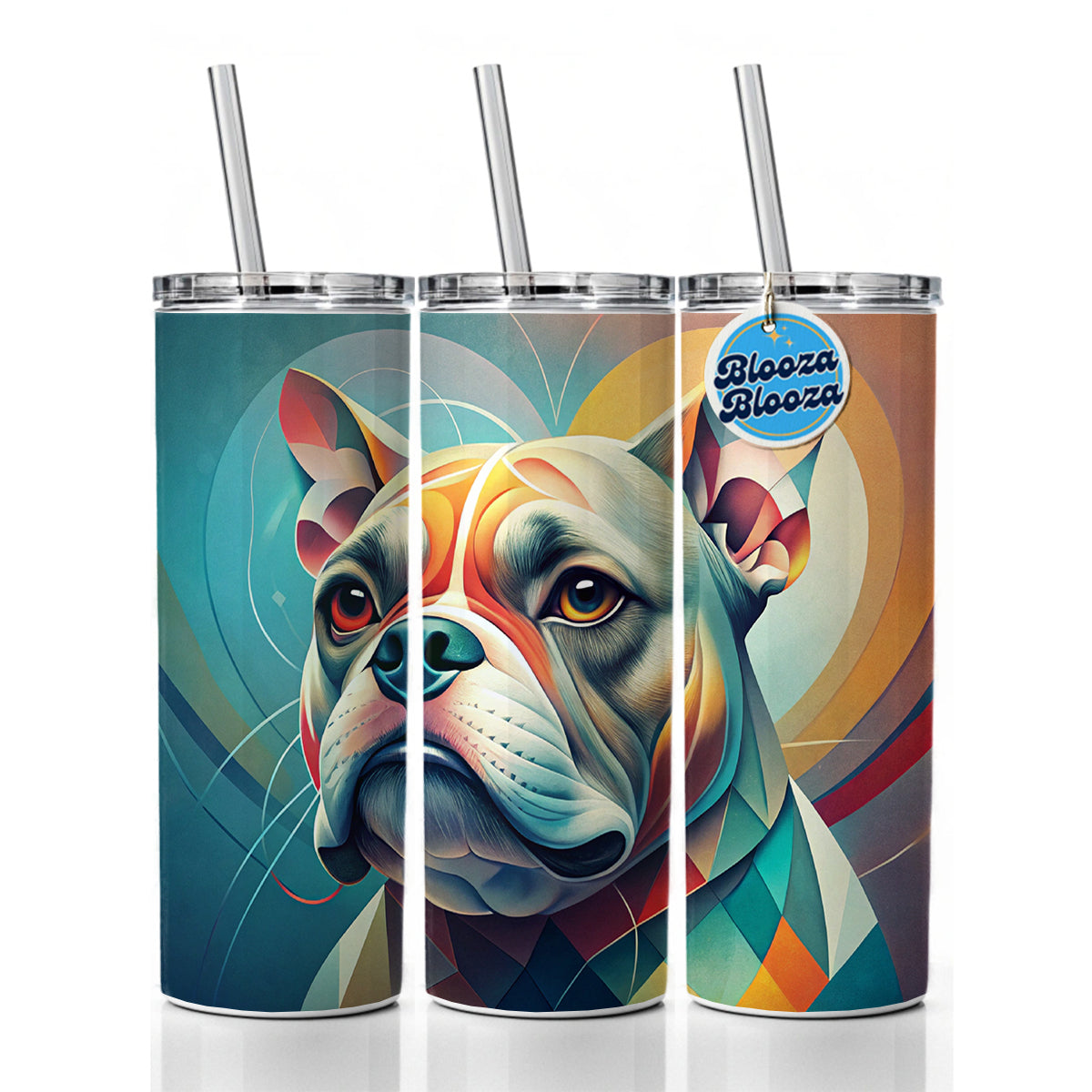 Bulldog Dog Abstract Stylized Art Skinny Tumbler 20oz with Straw Insulated Water Bottle Gift
