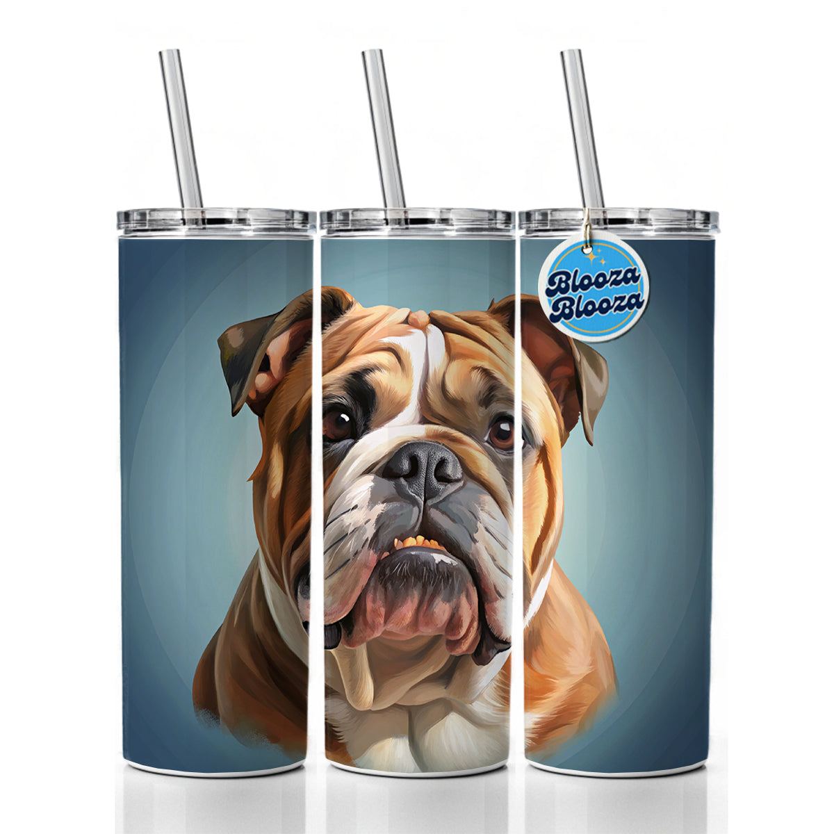 Bulldog Dog Illustration Skinny Tumbler 20oz with Straw Insulated Water Bottle Gift