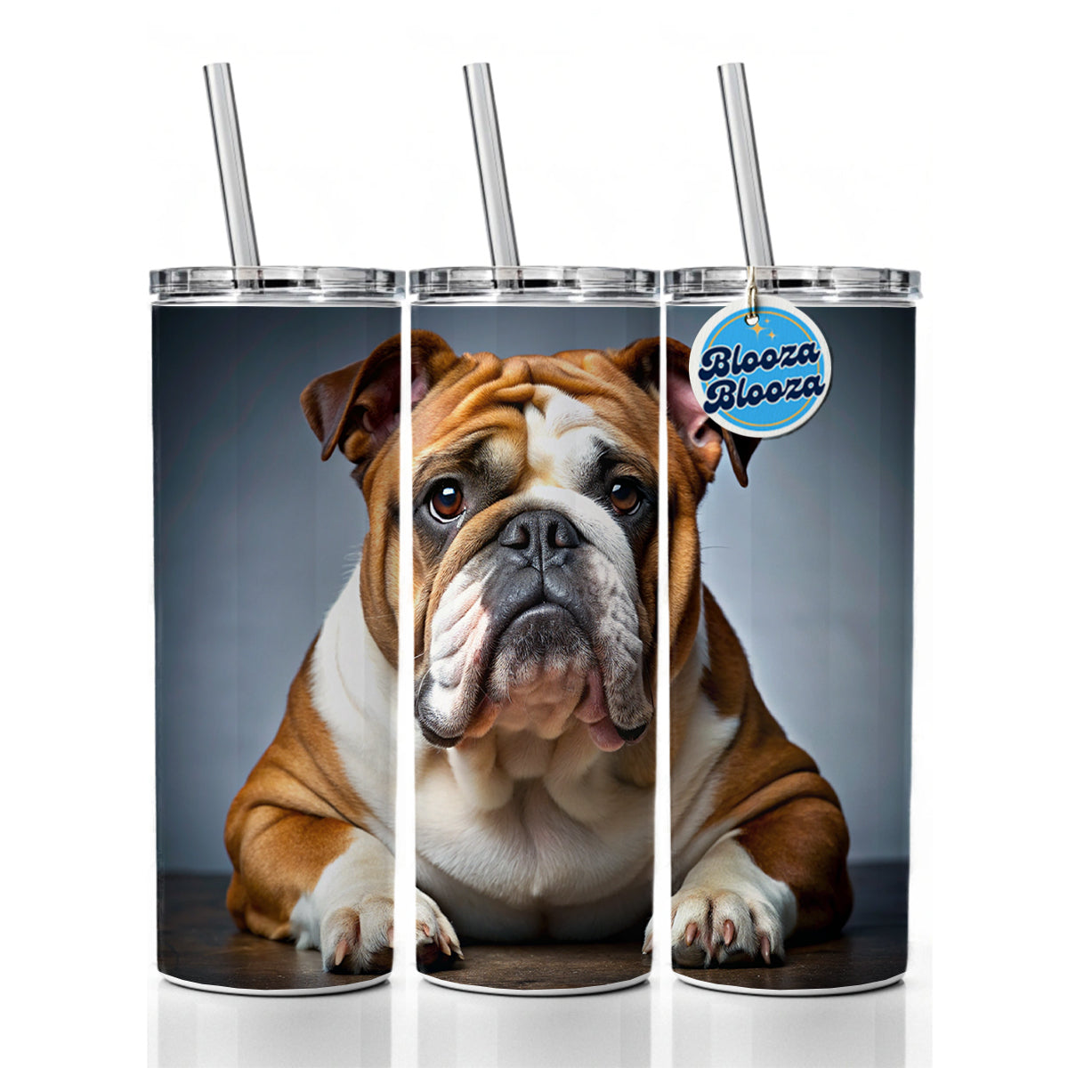 Bulldog Dog Photo Skinny Tumbler 20oz with Straw Insulated Water Bottle Gift