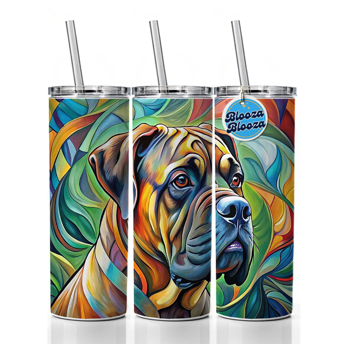 Bullmastiff Dog Abstract Art Skinny Tumbler 20oz with Straw Insulated Water Bottle Gift