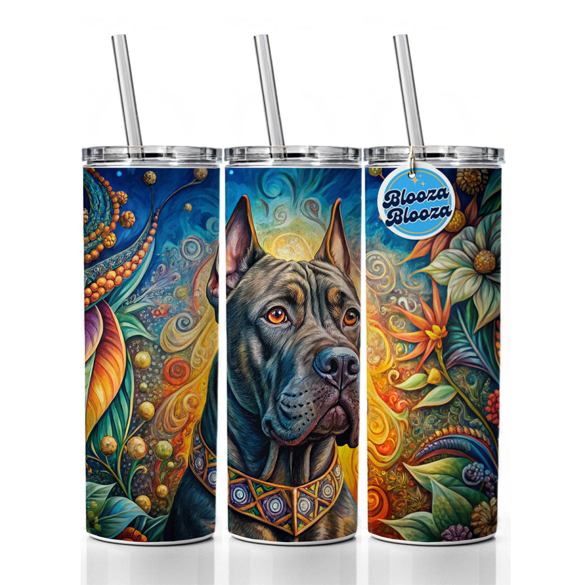 Cane Corso Dog Bohemian Art Skinny Tumbler 20oz with Straw Insulated Water Bottle Gift