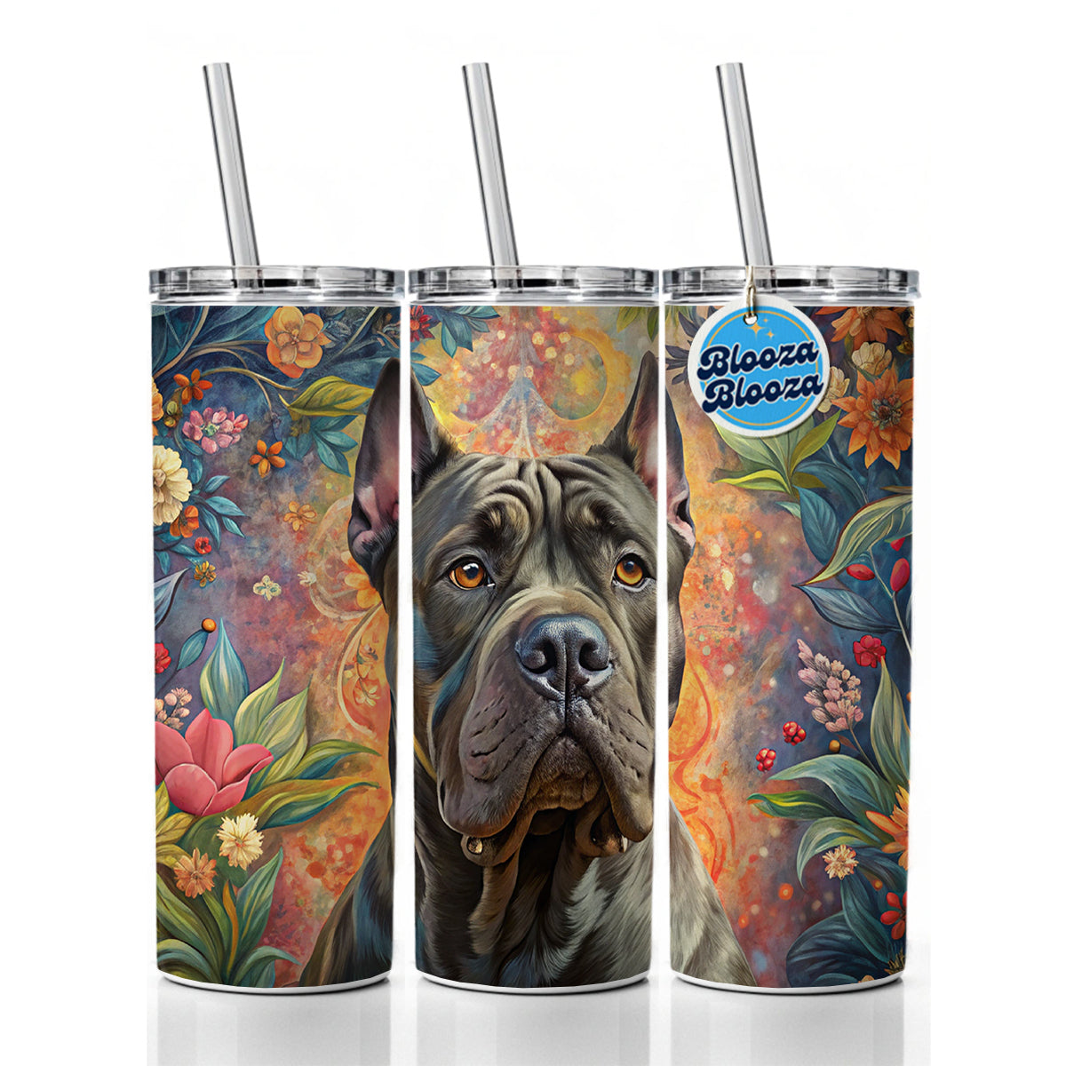 Cane Corso Dog French Bohemian Art Skinny Tumbler 20oz with Straw Insulated Water Bottle Gift