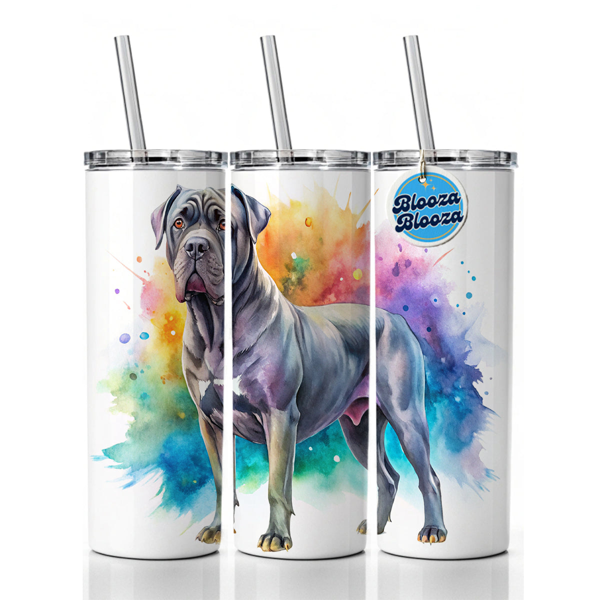 Cane Corso Dog Watercolor Style Skinny Tumbler 20oz with Straw Insulated Water Bottle Gift