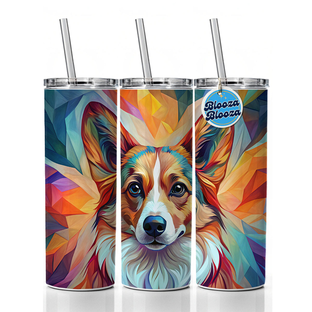 Cardigan Welsh Corgi Dog Abstract Stylized Art Skinny Tumbler 20oz with Straw Insulated Water Bottle Gift