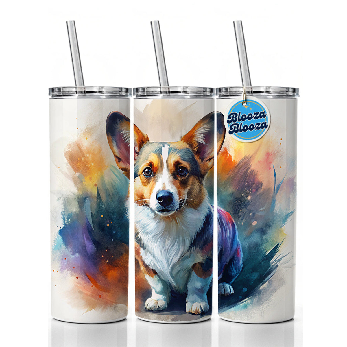 Cardigan Welsh Corgi Dog Contemporary Art Skinny Tumbler 20oz with Straw Insulated Water Bottle Gift