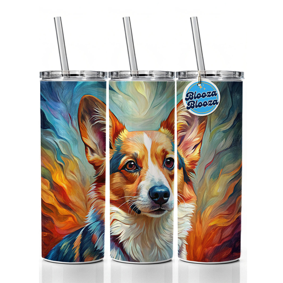 Cardigan Welsh Corgi Dog Expressionism Art Skinny Tumbler 20oz with Straw Insulated Water Bottle Gift
