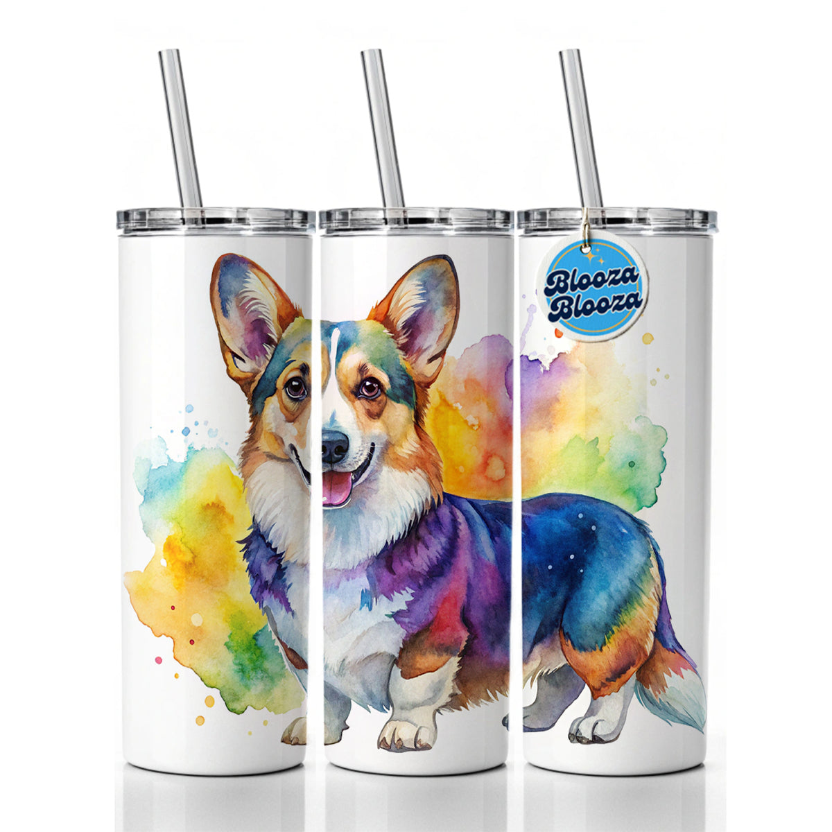 Cardigan Welsh Corgi Dog Watercolor Style Skinny Tumbler 20oz with Straw Insulated Water Bottle Gift