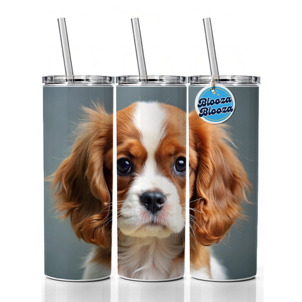 Cavalier King Charles Spaniel Dog Puppy Photo Skinny Tumbler 20oz with Straw Insulated Water Bottle Gift