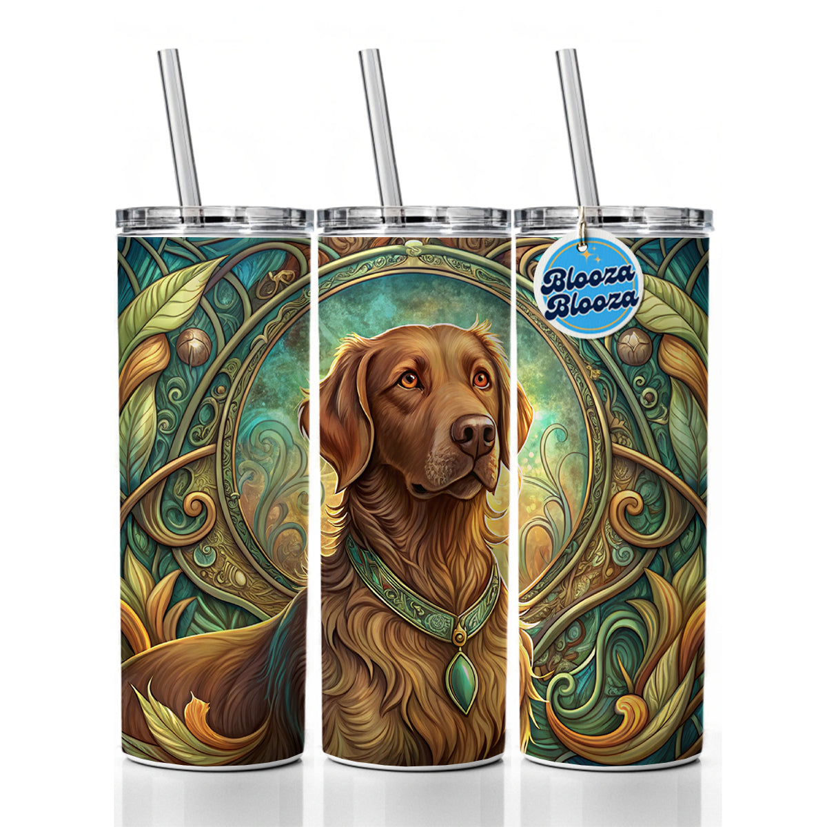 Chesapeake Bay Retriever Dog Art Nouveau Skinny Tumbler 20oz with Straw Insulated Water Bottle Gift