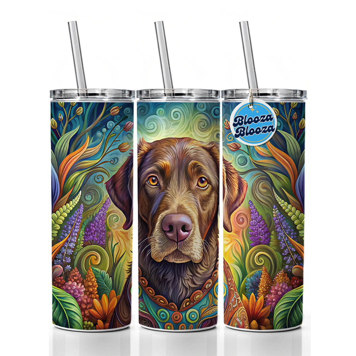 Chesapeake Bay Retriever Dog Bohemian Art Skinny Tumbler 20oz with Straw Insulated Water Bottle Gift