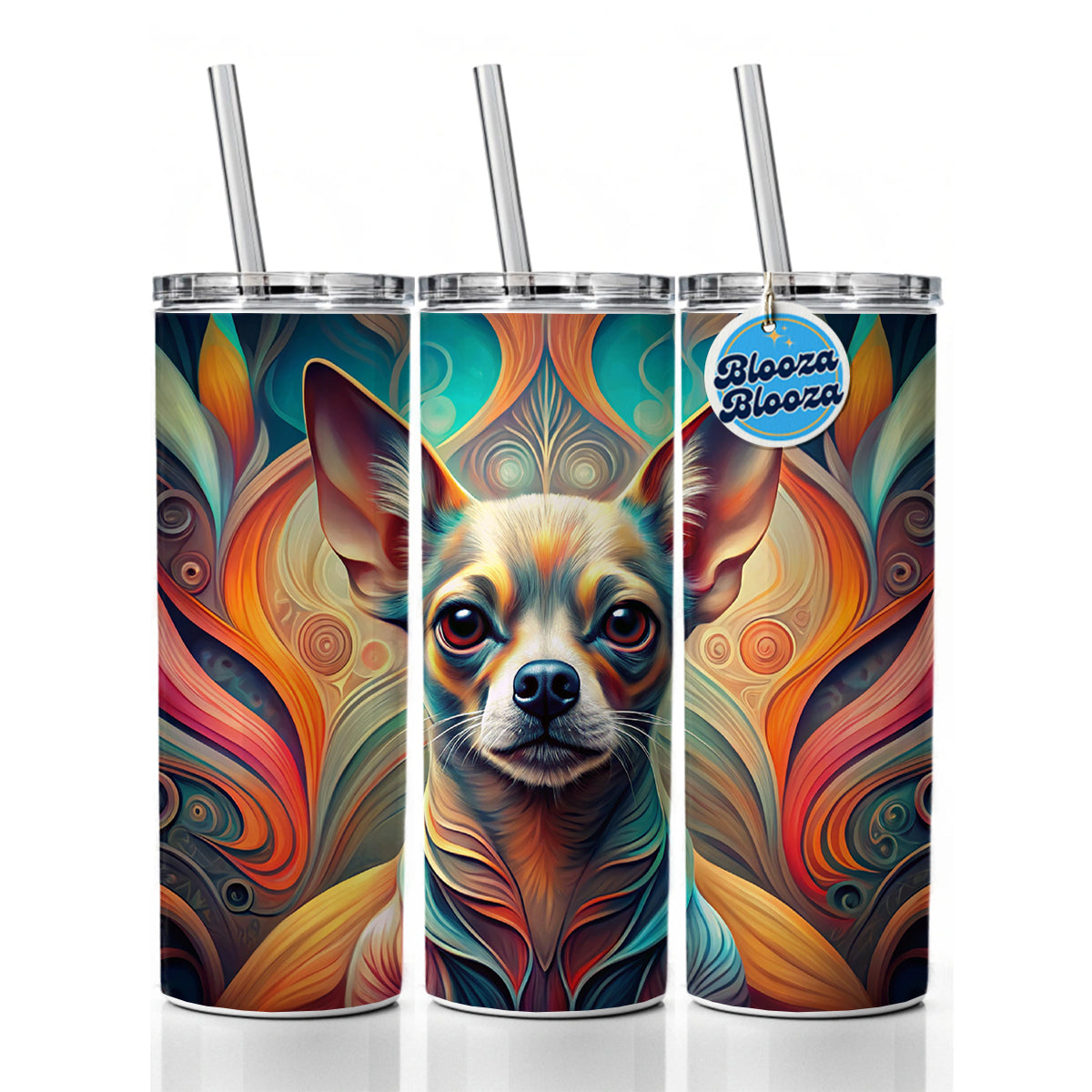 Chihuahua Dog Abstract Stylized Art Skinny Tumbler 20oz with Straw Insulated Water Bottle Gift
