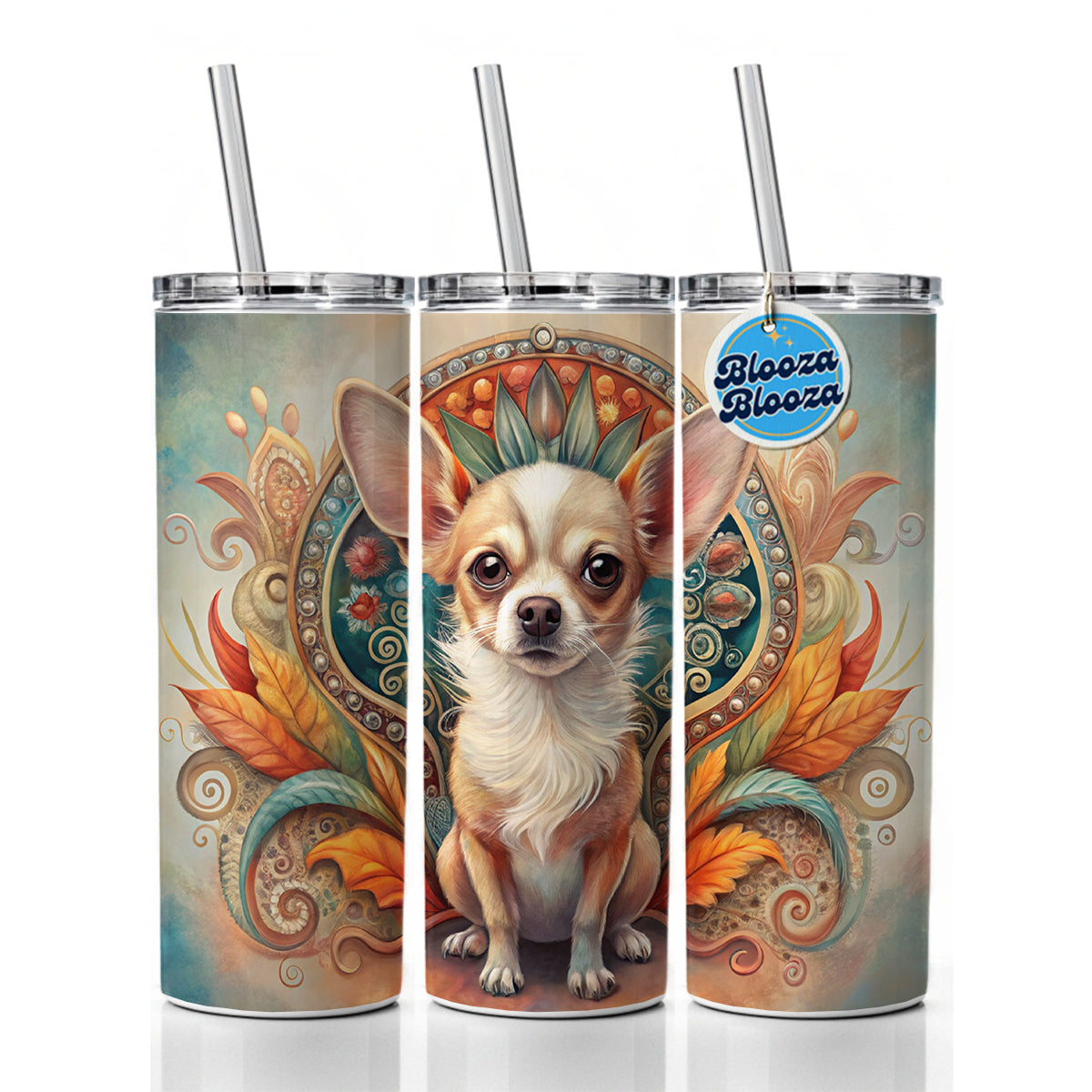 Chihuahua Dog Art Nouveau Skinny Tumbler 20oz with Straw Insulated Water Bottle Gift