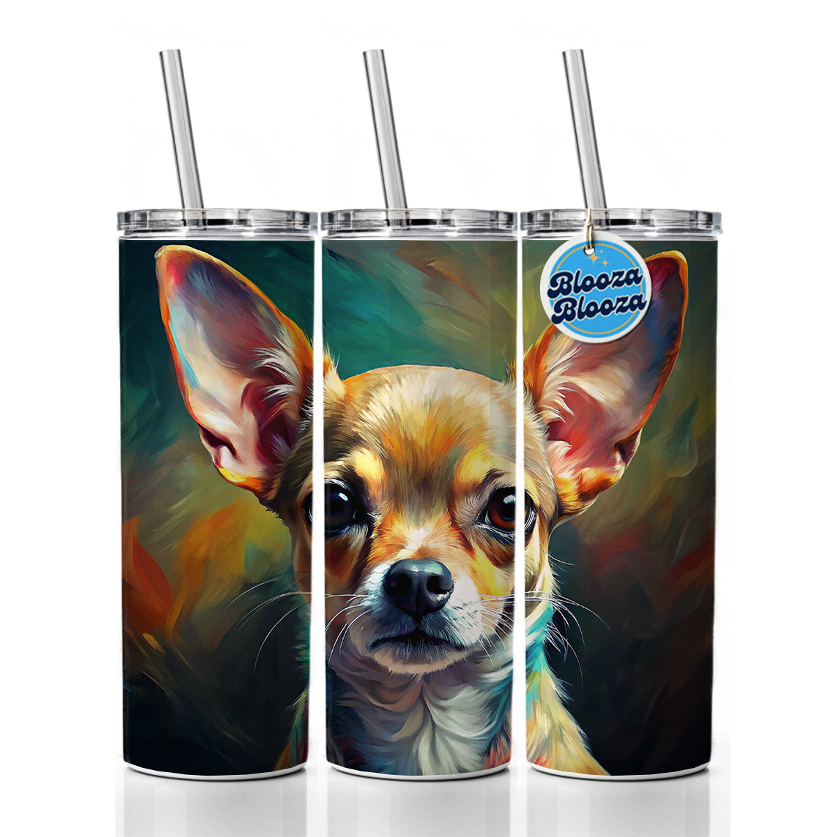 Chihuahua Dog Expressionism Art Skinny Tumbler 20oz with Straw Insulated Water Bottle Gift