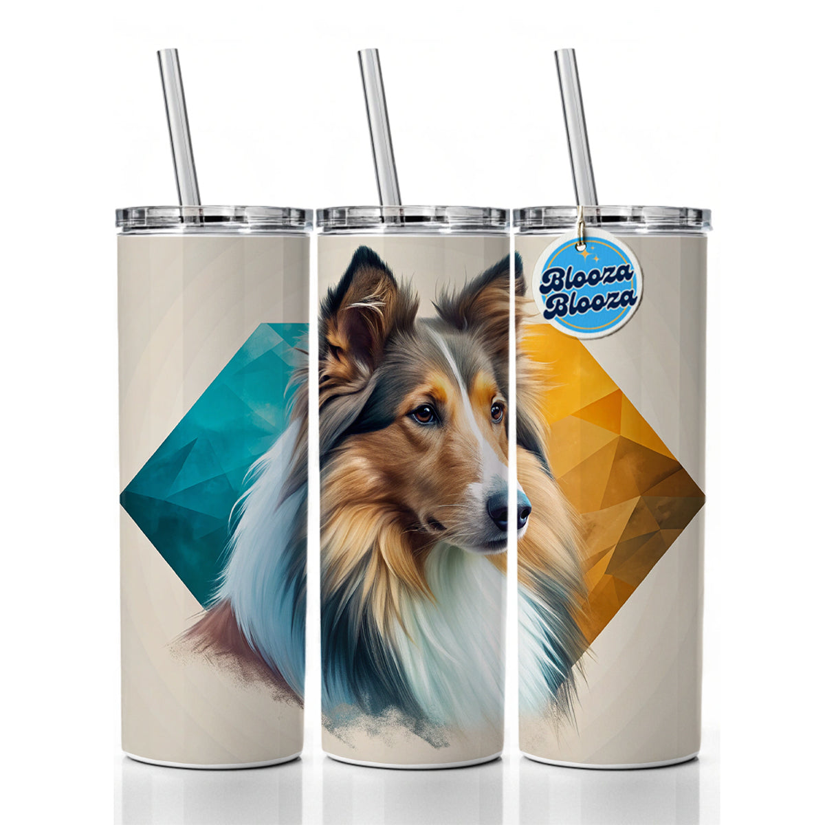 Collie Dog Contemporary Art Skinny Tumbler 20oz with Straw Insulated Water Bottle Gift