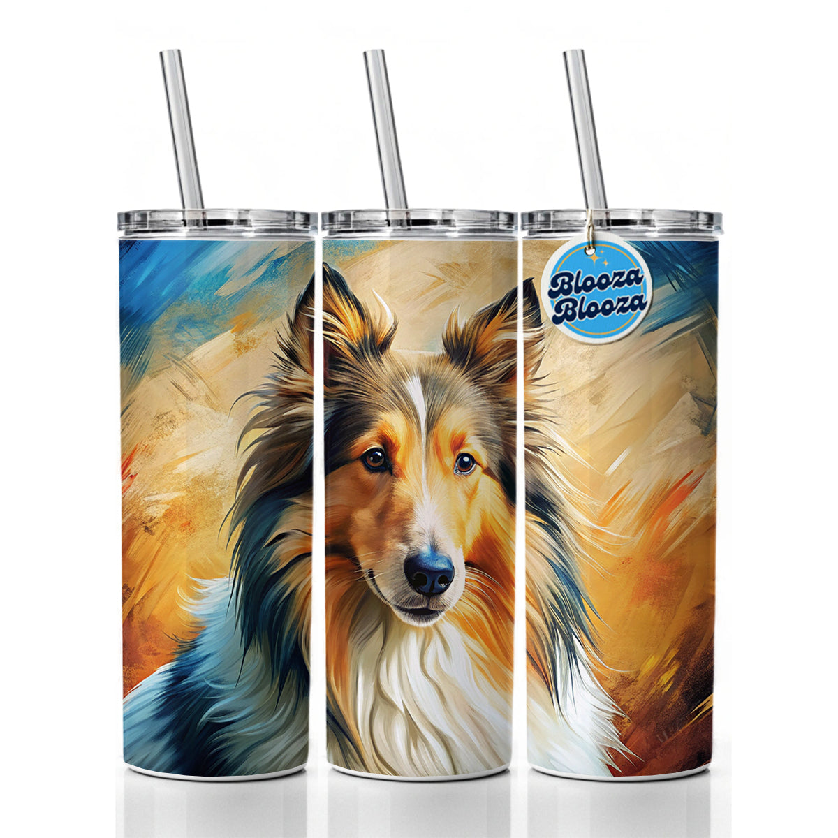 Collie Dog Expressionism Art Skinny Tumbler 20oz with Straw Insulated Water Bottle Gift