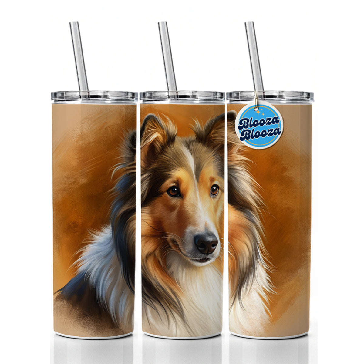 Collie Dog Illustration Skinny Tumbler 20oz with Straw Insulated Water Bottle Gift