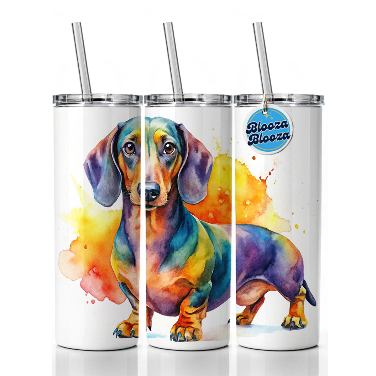 Dachshund Dog Watercolor Style Skinny Tumbler 20oz with Straw Insulated Water Bottle Gift