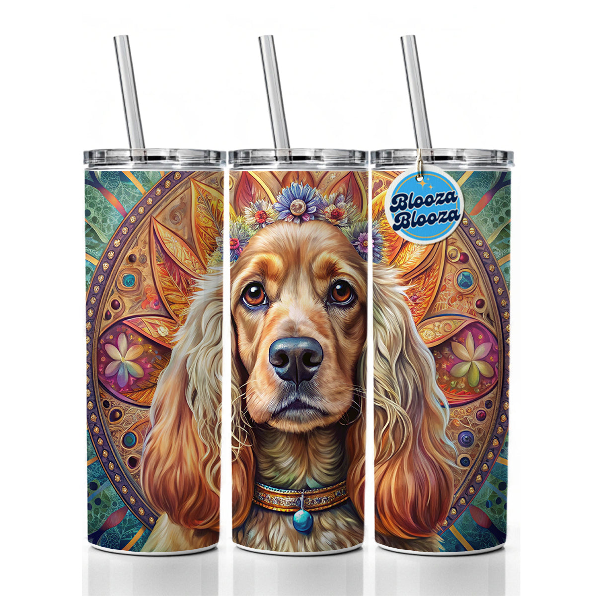 English Cocker Spaniel Dog Bohemian Art Skinny Tumbler 20oz with Straw Insulated Water Bottle Gift