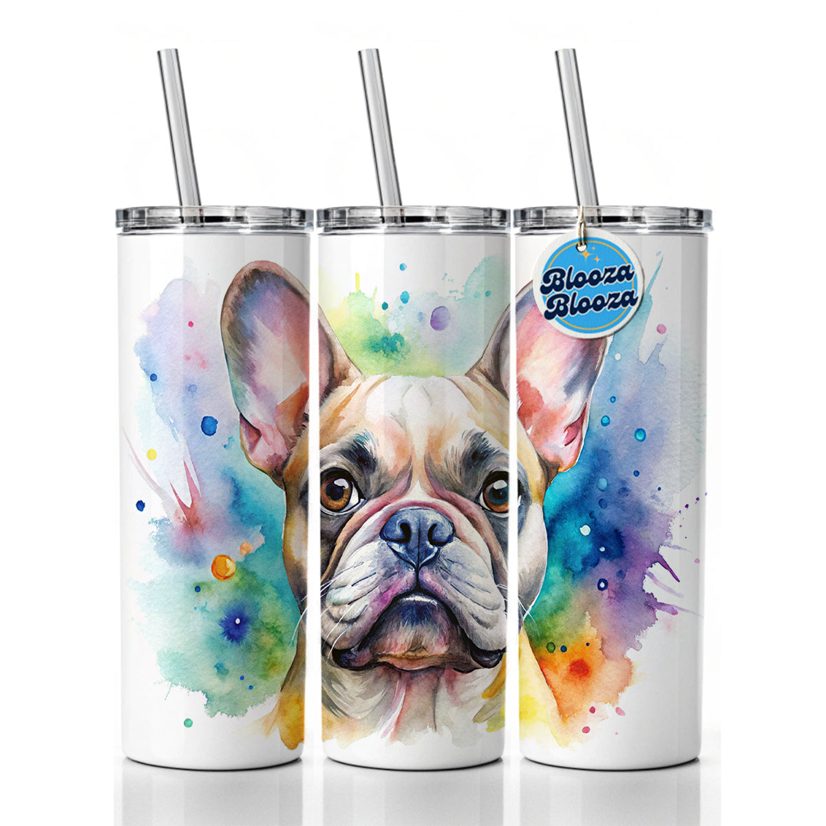 French Bulldog Frenchie Dog Watercolor Style Skinny Tumbler 20oz with Straw Insulated Water Bottle Gift