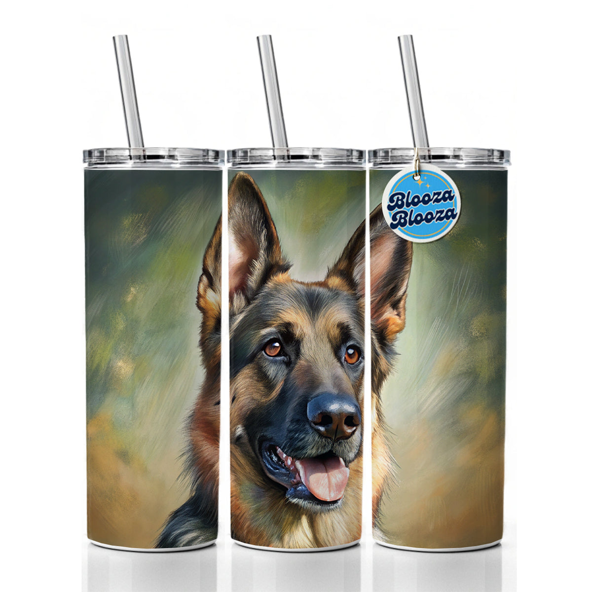 German Shepherd Dog Illustration Skinny Tumbler 20oz with Straw Insulated Water Bottle Gift