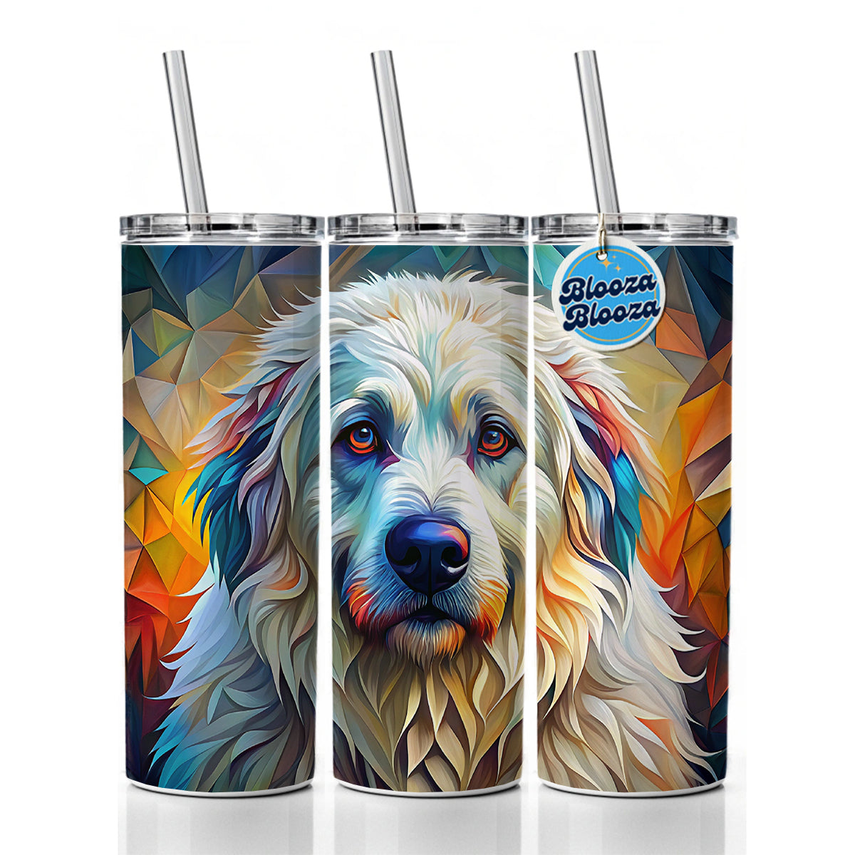 Great Pyrenees Dog Abstract Stylized Art Skinny Tumbler 20oz with Straw Insulated Water Bottle Gift