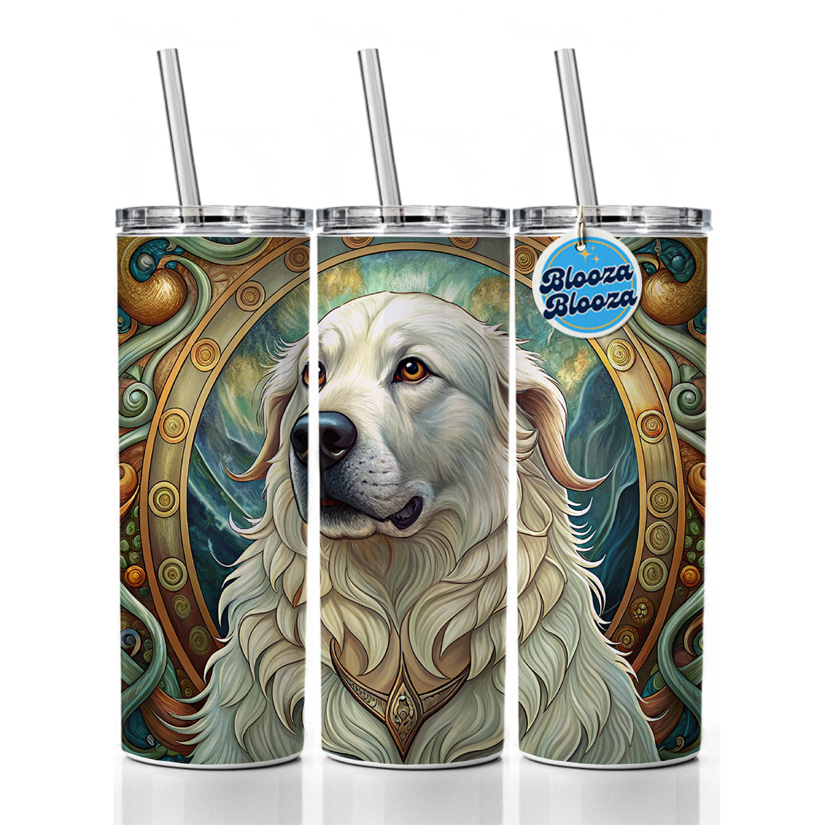 Great Pyrenees Dog Art Nouveau Skinny Tumbler 20oz with Straw Insulated Water Bottle Gift