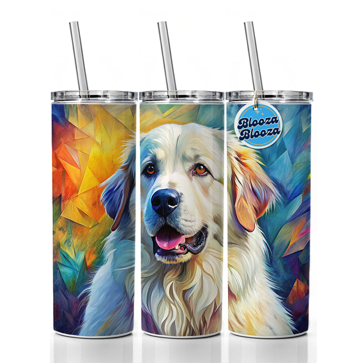 Great Pyrenees Dog Contemporary Art Skinny Tumbler 20oz with Straw Insulated Water Bottle Gift